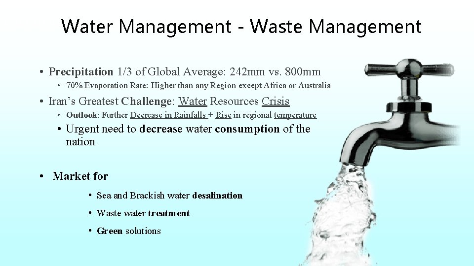 Environment, Water & Agriculture Water Management - Waste Management • Precipitation 1/3 of Global Environment, Water & Agriculture Water Management - Waste Management • Precipitation 1/3 of Global
