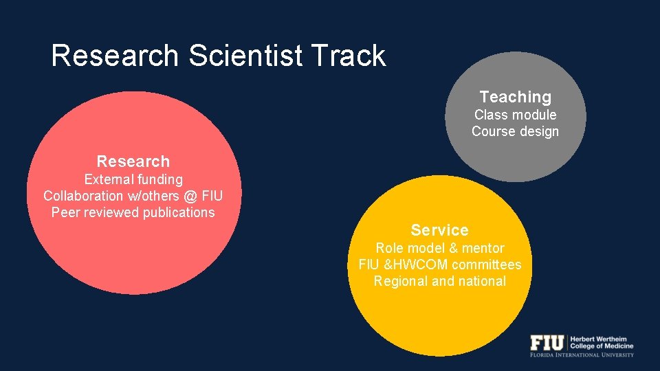 Research Scientist Track Teaching Class module Course design Research External funding Collaboration w/others @