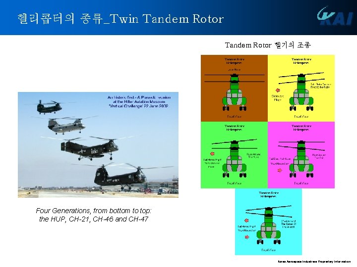 헬리콥터의 종류_Twin Tandem Rotor 헬기의 조종 Four Generations, from bottom to top: the HUP,