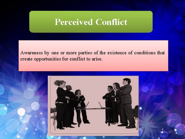 Perceived Conflict Awareness by one or more parties of the existence of conditions that