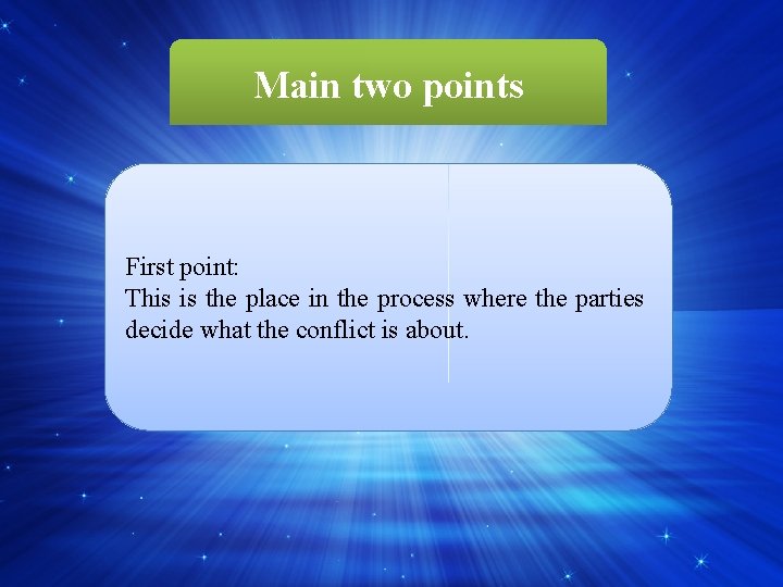 Main two points First point: This is the place in the process where the