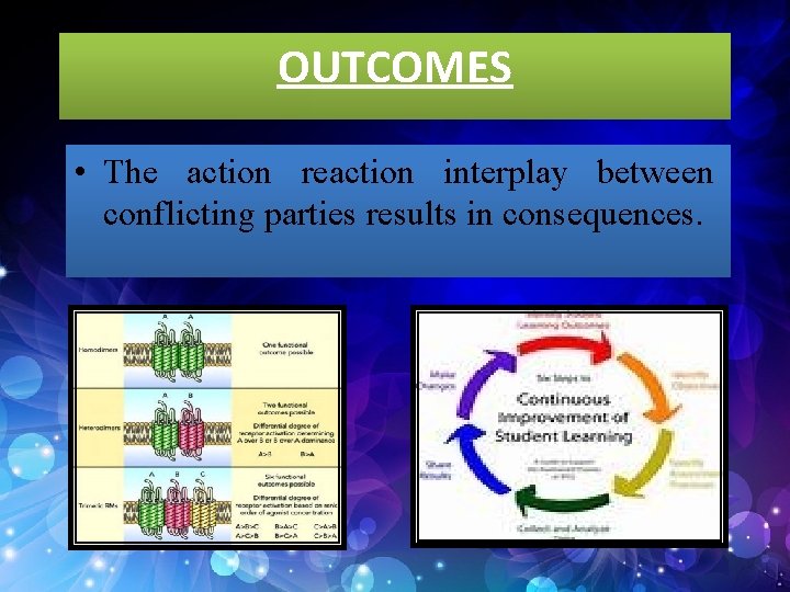 OUTCOMES • The action reaction interplay between conflicting parties results in consequences. 