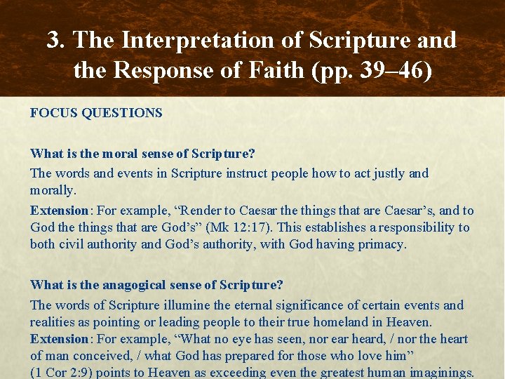 3. The Interpretation of Scripture and the Response of Faith (pp. 39– 46) FOCUS