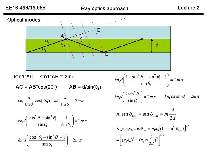 EE 16. 468/16. 568 Lecture 2 Ray optics approach Optical modes 1 1 A