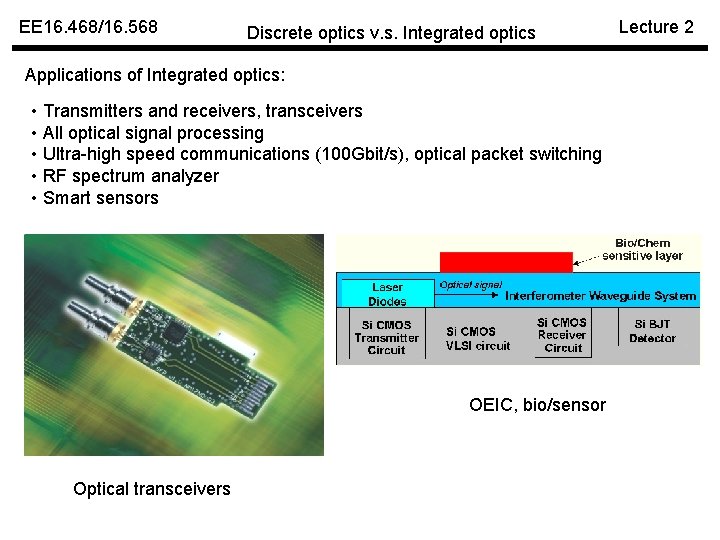 EE 16. 468/16. 568 Discrete optics v. s. Integrated optics Applications of Integrated optics: