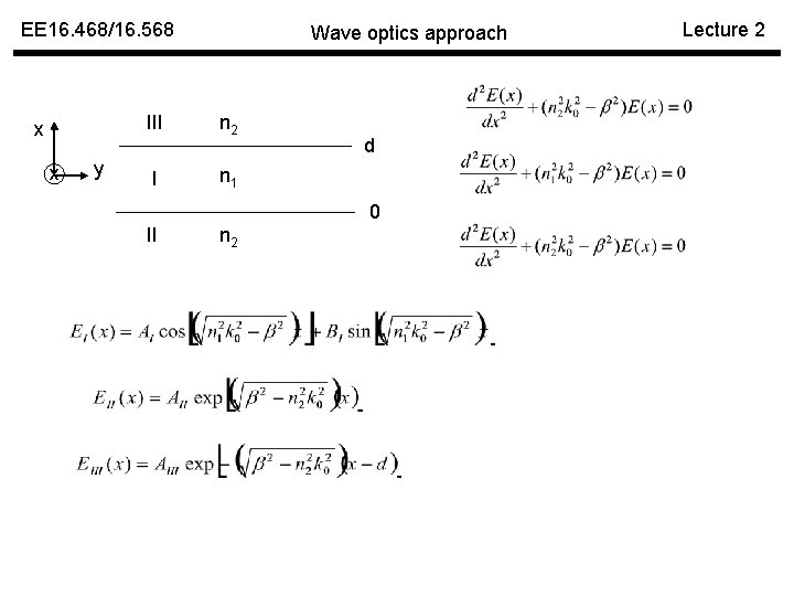 EE 16. 468/16. 568 III x x y I Wave optics approach n 2