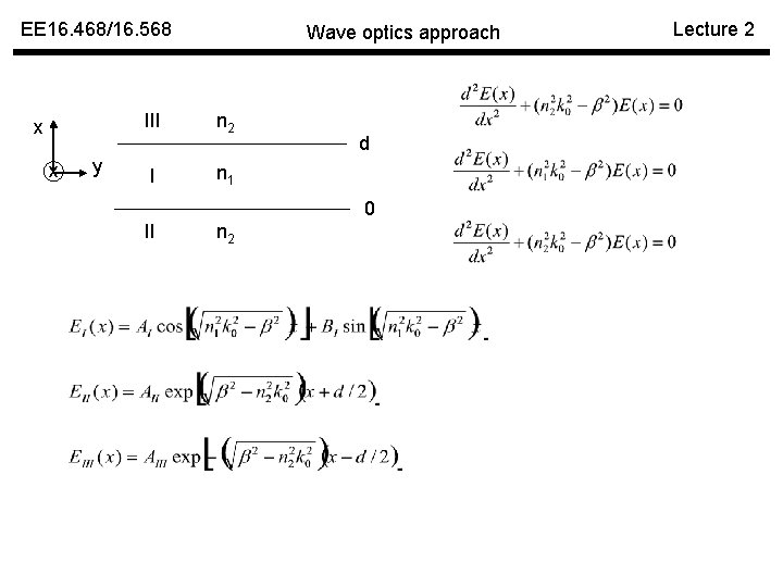 EE 16. 468/16. 568 III x x y I Wave optics approach n 2