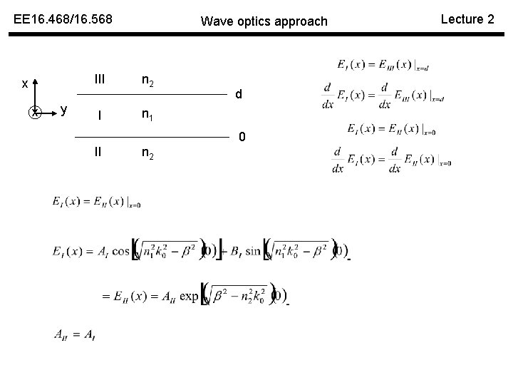 EE 16. 468/16. 568 III x x y I Wave optics approach n 2