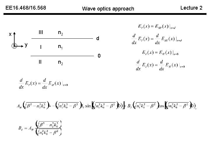 EE 16. 468/16. 568 III x x y I Wave optics approach n 2