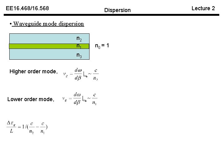 EE 16. 468/16. 568 Dispersion • Waveguide mode dispersion n 2 n 1 n