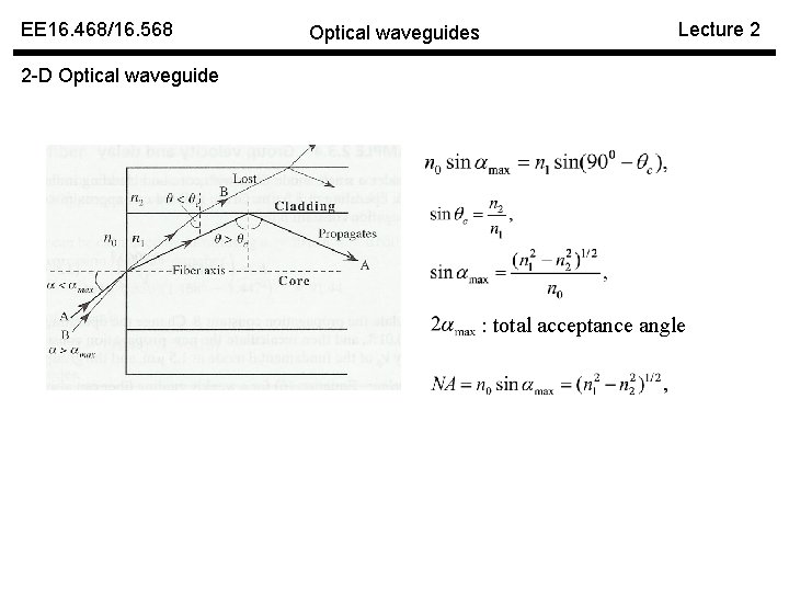 EE 16. 468/16. 568 Optical waveguides Lecture 2 2 -D Optical waveguide : total