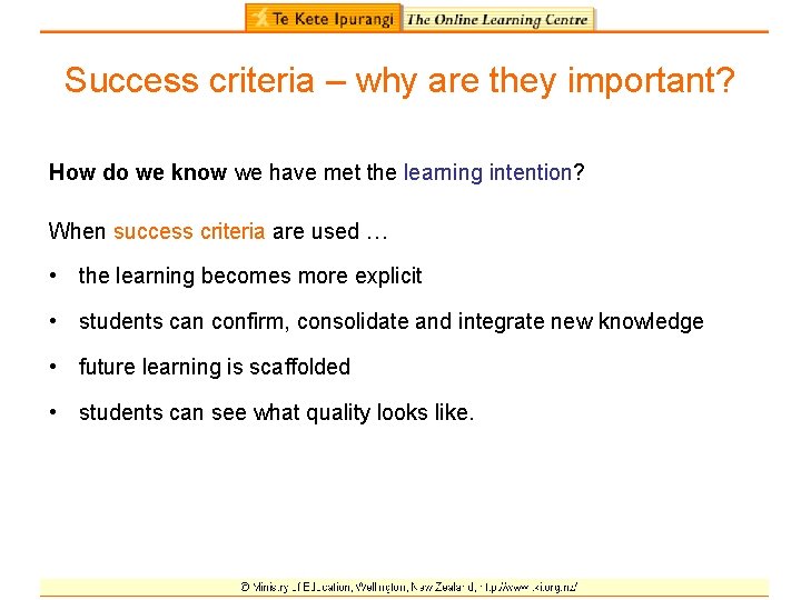 Success criteria – why are they important? How do we know we have met