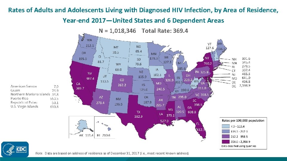 Rates of Adults and Adolescents Living with Diagnosed HIV Infection, by Area of Residence,