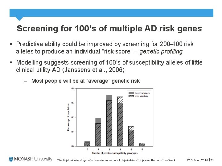 Screening for 100’s of multiple AD risk genes § Predictive ability could be improved