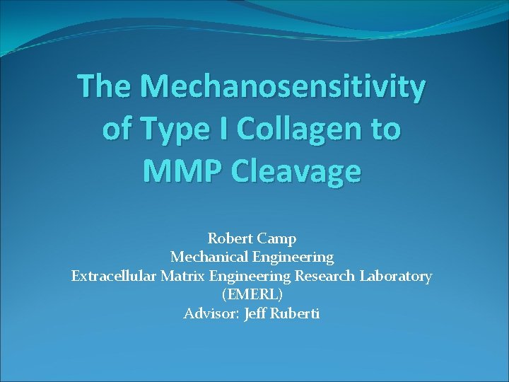 The Mechanosensitivity of Type I Collagen to MMP Cleavage Robert Camp Mechanical Engineering Extracellular