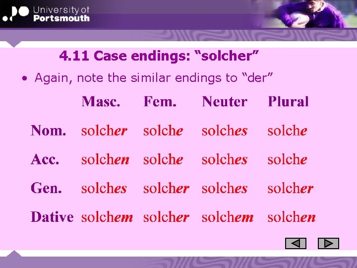 4. 11 Case endings: “solcher” • Again, note the similar endings to “der” 