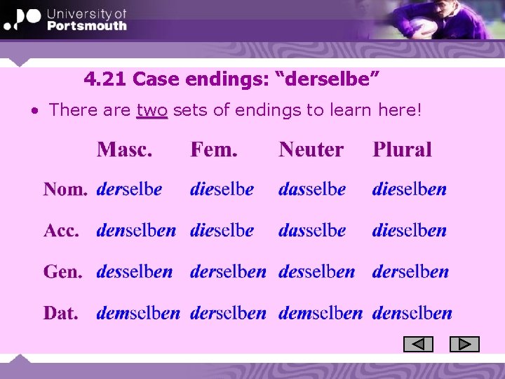 4. 21 Case endings: “derselbe” • There are two sets of endings to learn