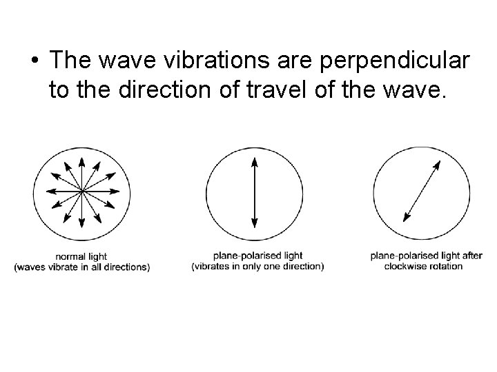  • The wave vibrations are perpendicular to the direction of travel of the