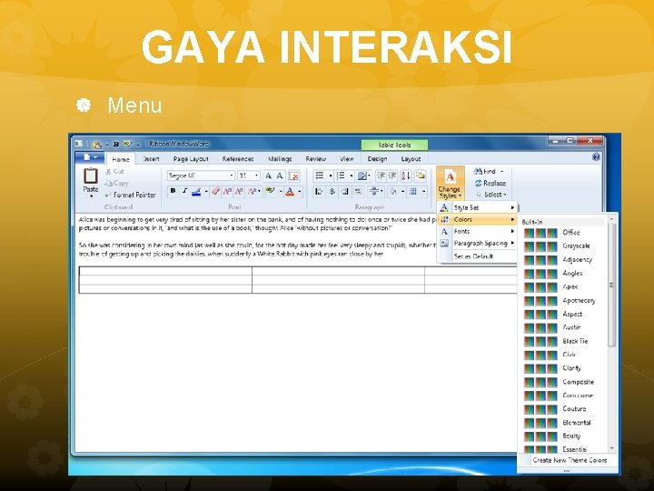 GAYA INTERAKSI Menu 