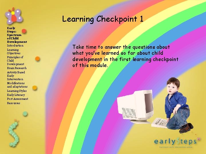 Learning Checkpoint 1 Early Steps: Spectrum of Child Development Introduction Learning Objectives Principles of