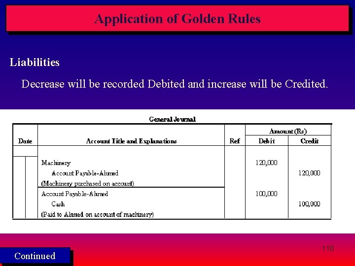 Application of Golden Rules Liabilities Decrease will be recorded Debited and increase will be Application of Golden Rules Liabilities Decrease will be recorded Debited and increase will be