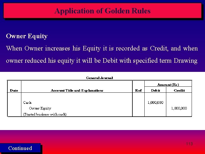 Application of Golden Rules Owner Equity When Owner increases his Equity it is recorded Application of Golden Rules Owner Equity When Owner increases his Equity it is recorded