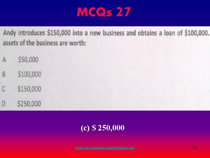 MCQs 27 (c) $ 250, 000 www. accountancyknowledge. com 60 MCQs 27 (c) $ 250, 000 www. accountancyknowledge. com 60