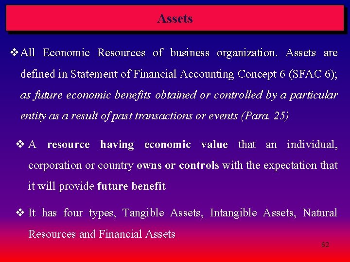 Assets v. All Economic Resources of business organization. Assets are defined in Statement of Assets v. All Economic Resources of business organization. Assets are defined in Statement of
