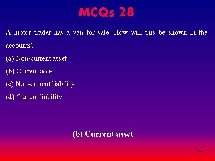 MCQs 28 A motor trader has a van for sale. How will this be MCQs 28 A motor trader has a van for sale. How will this be
