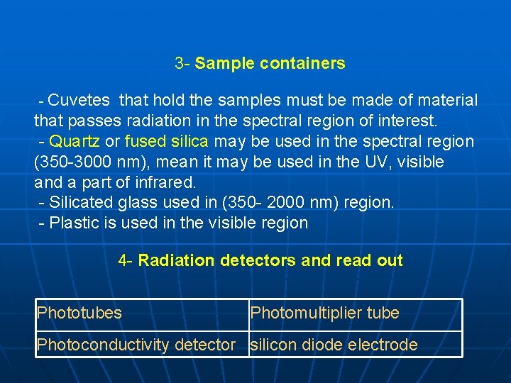 3 - Sample containers - Cuvetes that hold the samples must be made of