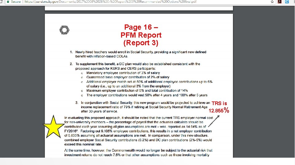 Page 16 – PFM Report (Report 3) TRS is 12. 855% 