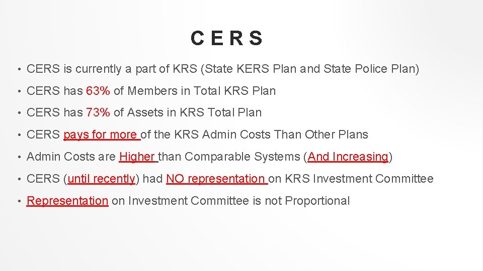 CERS • CERS is currently a part of KRS (State KERS Plan and State