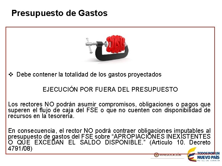 Presupuesto de Gastos v Debe contener la totalidad de los gastos proyectados EJECUCIÓN POR