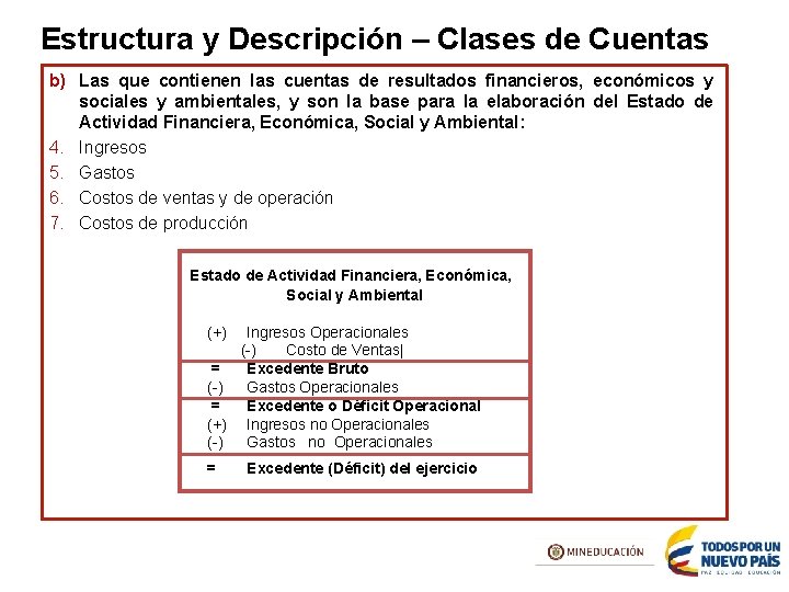 Estructura y Descripción – Clases de Cuentas b) Las que contienen las cuentas de