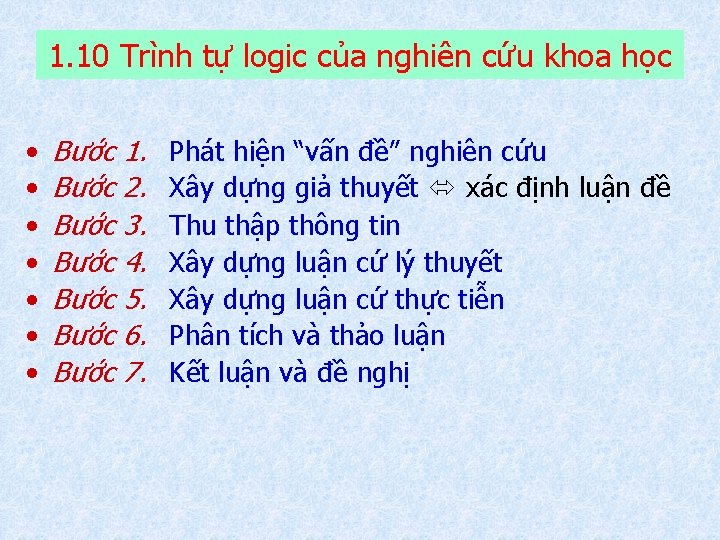 1. 10 Trình tự logic của nghiên cứu khoa học • • Bước 1.