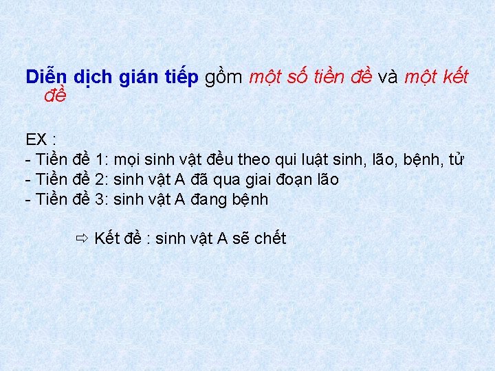 Diễn dịch gián tiếp gồm một số tiền đề và một kết đề EX