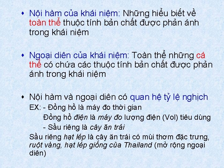 s Nội hàm của khái niệm: Những hiểu biết về toàn thể thuộc tính