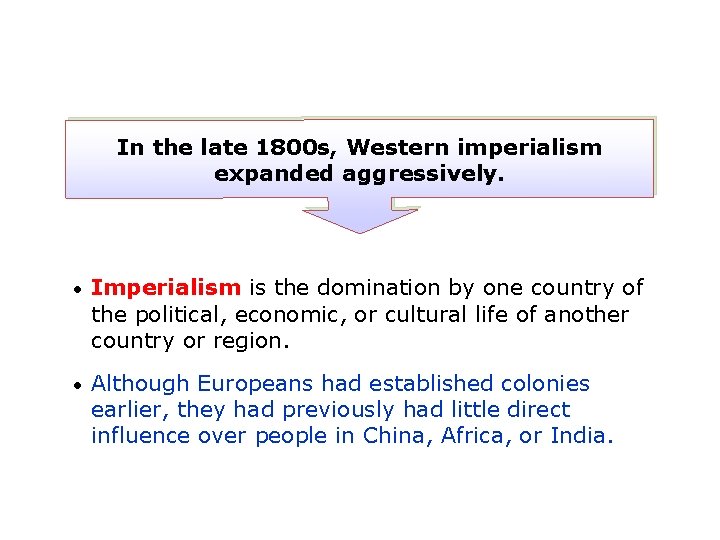 In the late 1800 s, Western imperialism expanded aggressively. • Imperialism is the domination