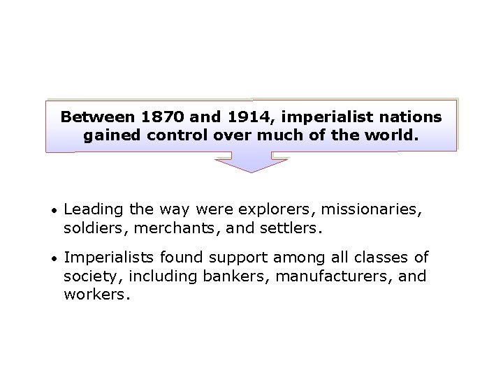 Between 1870 and 1914, imperialist nations gained control over much of the world. •