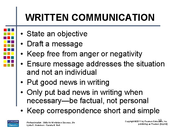 WRITTEN COMMUNICATION • • State an objective Draft a message Keep free from anger