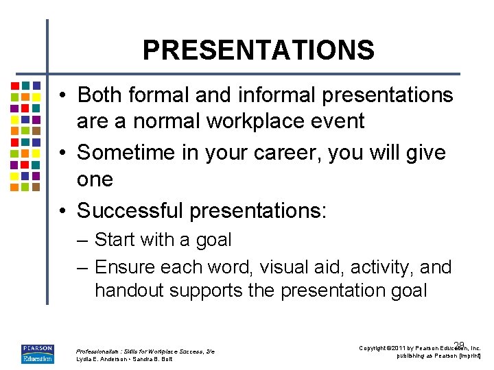 PRESENTATIONS • Both formal and informal presentations are a normal workplace event • Sometime