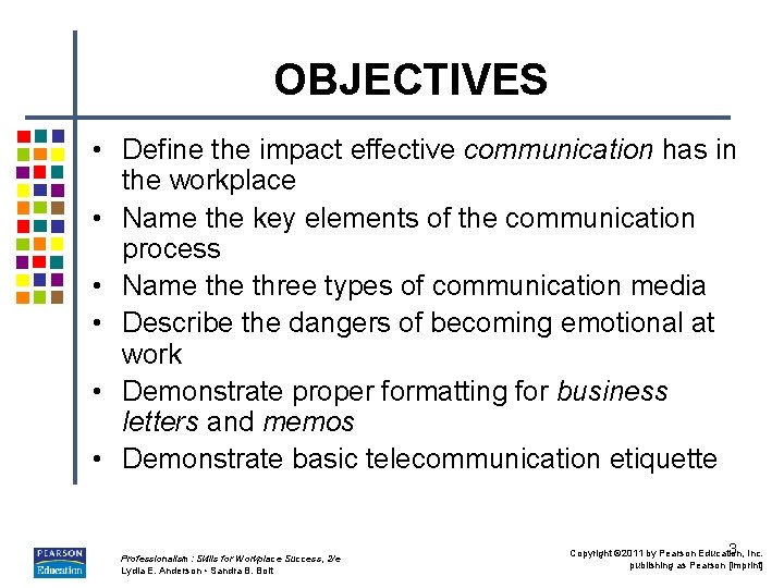 OBJECTIVES • Define the impact effective communication has in the workplace • Name the