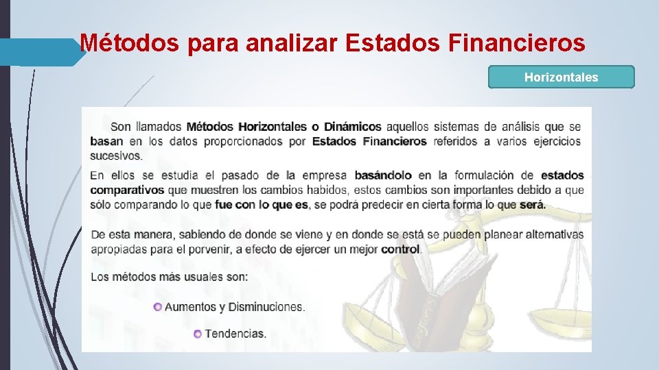 Métodos para analizar Estados Financieros Horizontales Métodos para analizar Estados Financieros Horizontales
