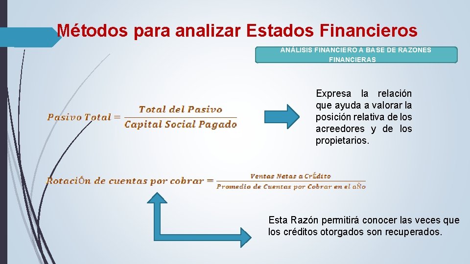 Métodos para analizar Estados Financieros ANÁLISIS FINANCIERO A BASE DE RAZONES FINANCIERAS Expresa la Métodos para analizar Estados Financieros ANÁLISIS FINANCIERO A BASE DE RAZONES FINANCIERAS Expresa la