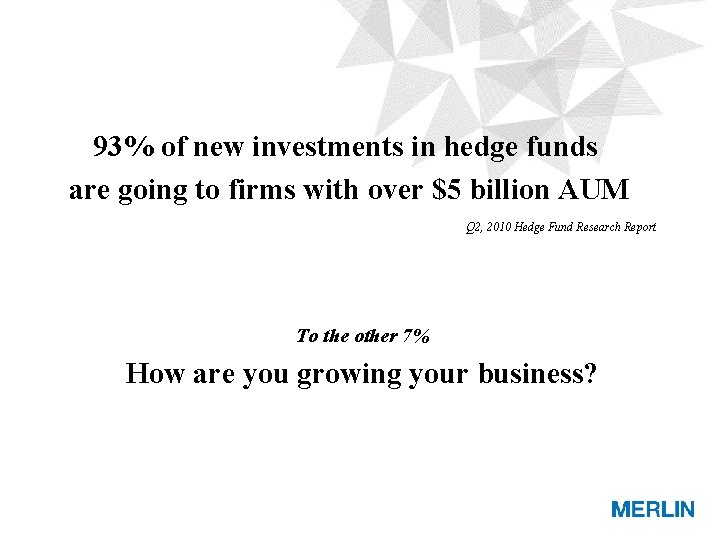 93% of new investments in hedge funds are going to firms with over $5