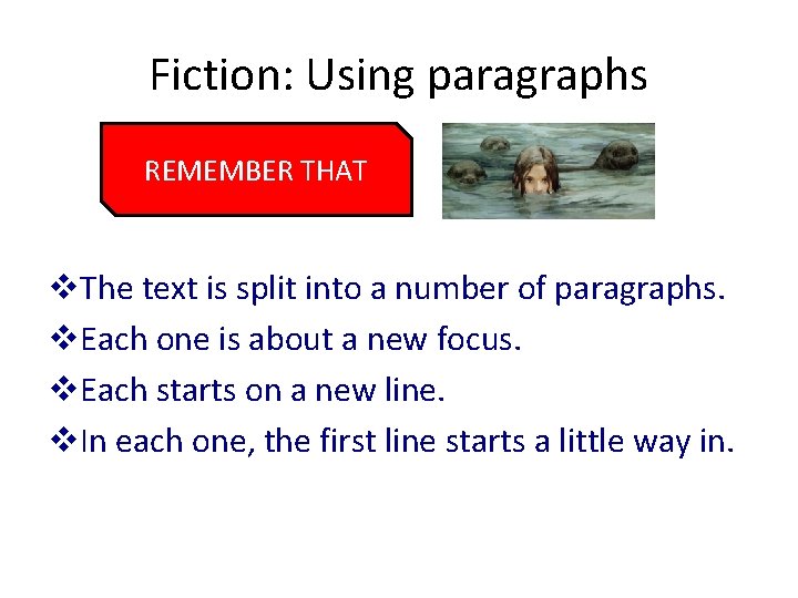 Fiction: Using paragraphs REMEMBER THAT v. The text is split into a number of