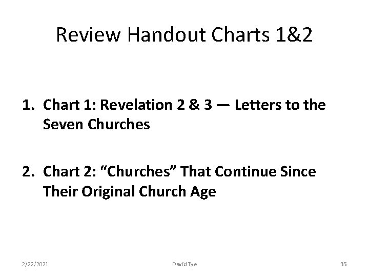 Review Handout Charts 1&2 1. Chart 1: Revelation 2 & 3 — Letters to