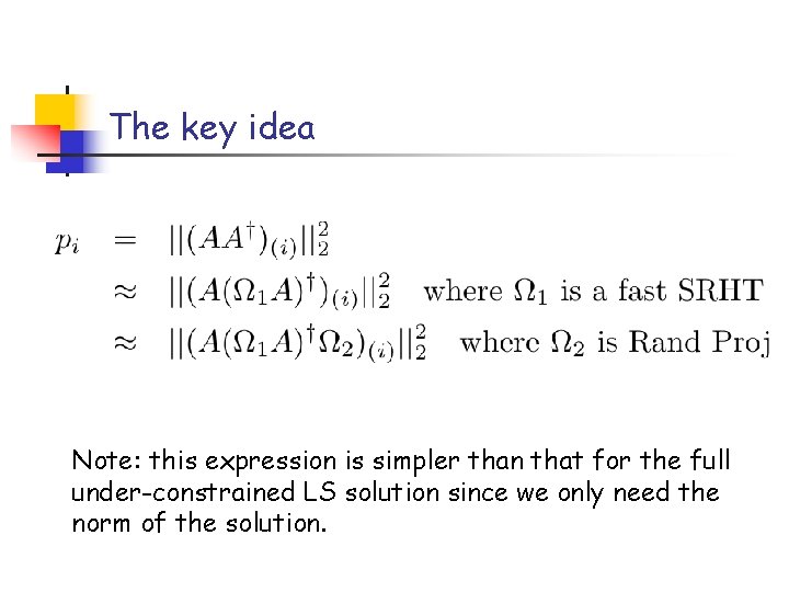 The key idea Note: this expression is simpler than that for the full under-constrained