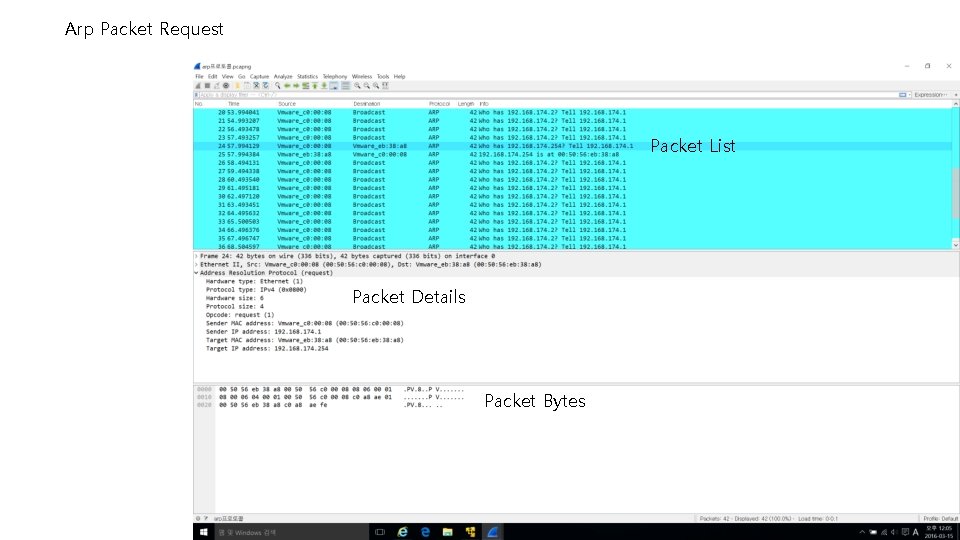 Arp Packet Request Packet List Packet Details Packet Bytes 