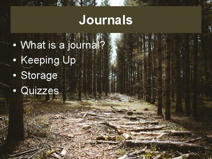Journals • • What is a journal? Keeping Up Storage Quizzes 